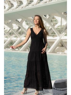 Сукня максі з прошви на широких бретелях 4075-F-black-C